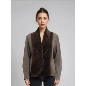 Kenar Women's Blazer Sz 14 Brown Chocolate Velvet Panel Vertical Stripe Corpcore